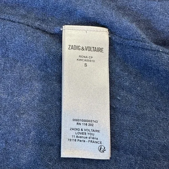 ZADIG & VOLTAIRE Rona Cp Cardigan Blue Cashmere Shawl Collar Tie Waist Long, S - Picture 7 of 14